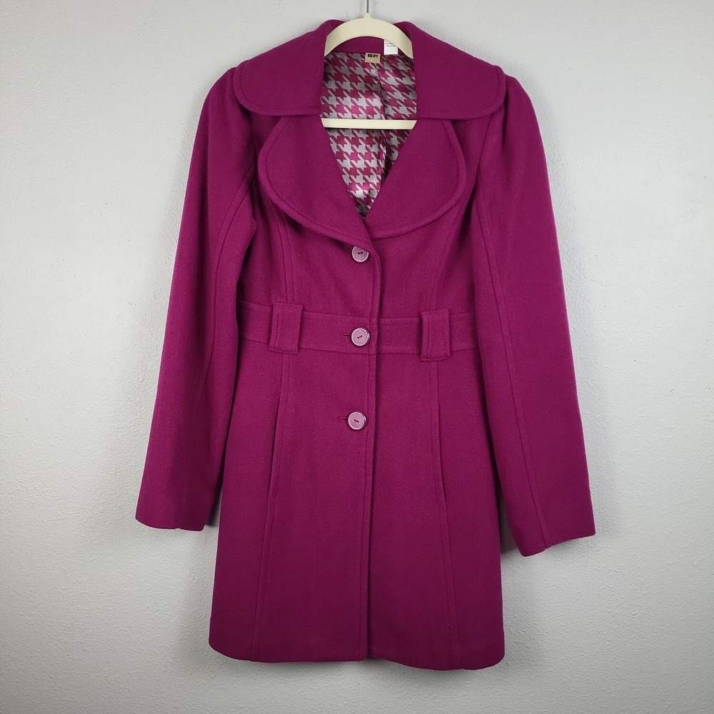 BP. Womens Pink Collared 3/4 Sleeve Regular Fit Button Front Trench Coat Size S